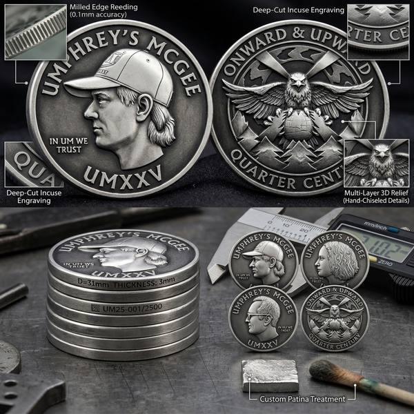 3D high relief challenge coin milled edge deep cut incuse engraving multi-layer