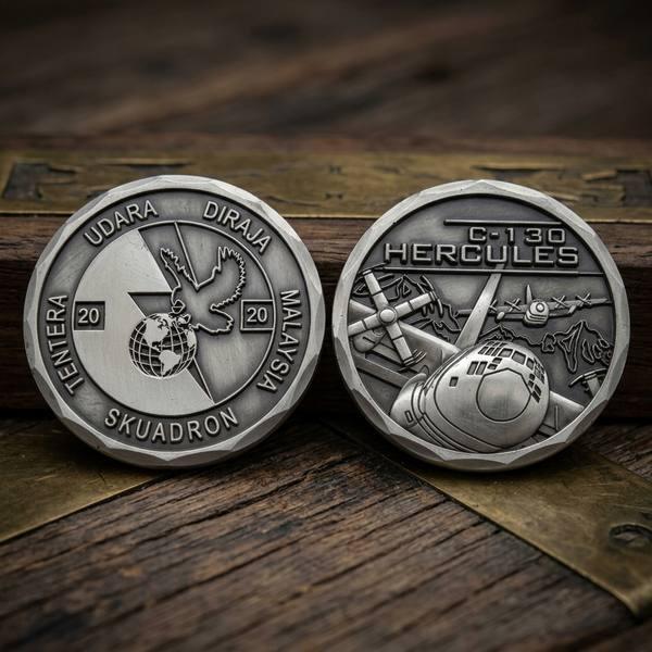3D antique silver military challenge coin C-130 Hercules squadron