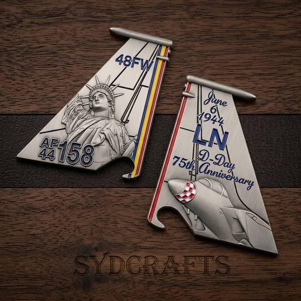 3D custom shape challenge coin F-16 fighter jet D-Day anniversary