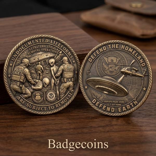 3D antique bronze collector challenge coin UFO extraterrestrial design